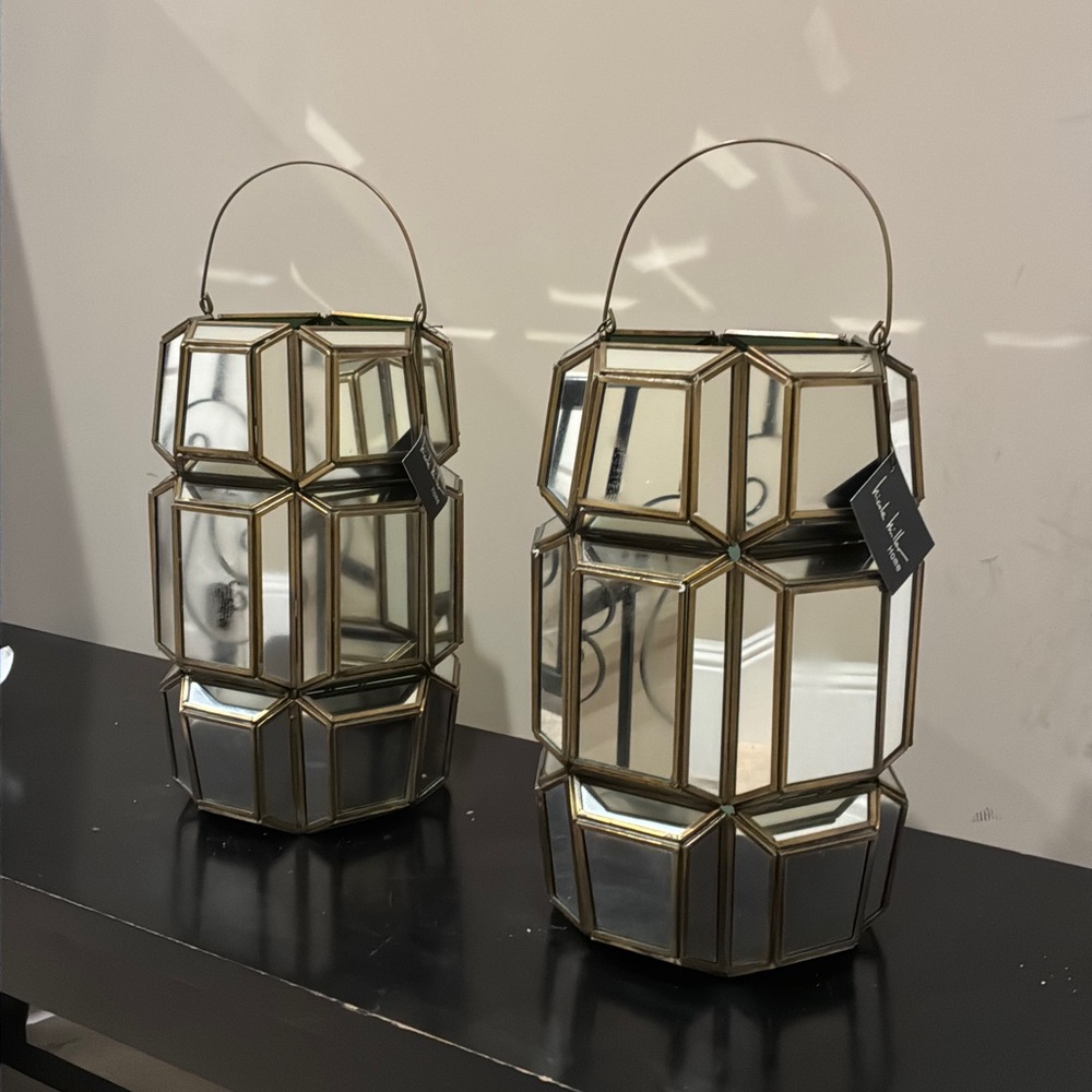 Nicole Miller set of 2 bronze/ gold trimmed lanterns.